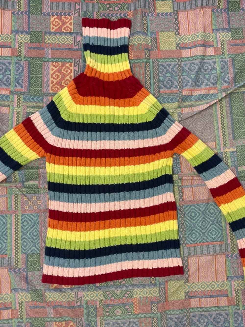 Striped Multicolor Ribbed Turtleneck Sweater